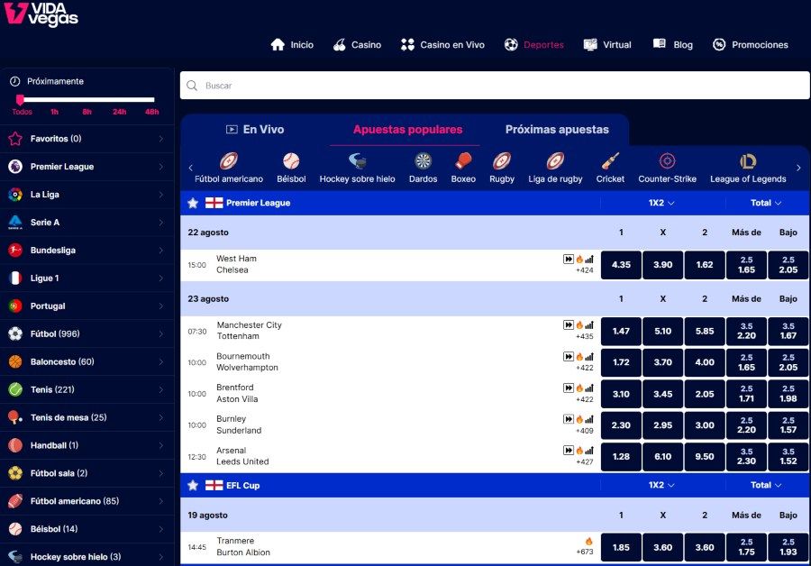 En qué deportes apostar en VidaVegas Chile
